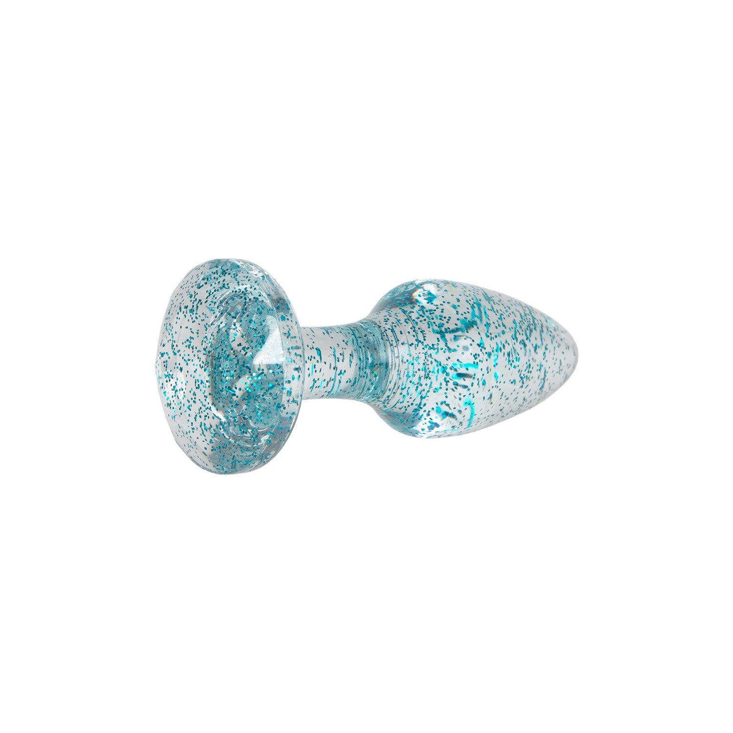 Gennemsigtig Analplug med blå glitter - 8 cm
