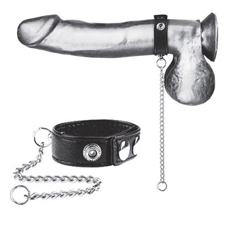 Snap Cock Ring W/ 12" Leash Kunstlæder Penisring