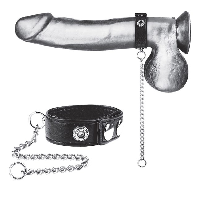 Snap Cock Ring W/ 12" Leash Kunstlæder Penisring
