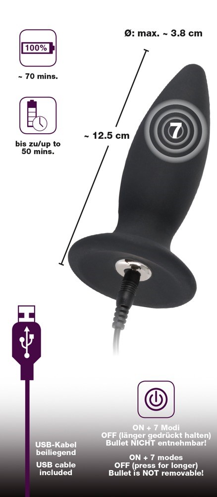 Genopladelig Analplug - Medium