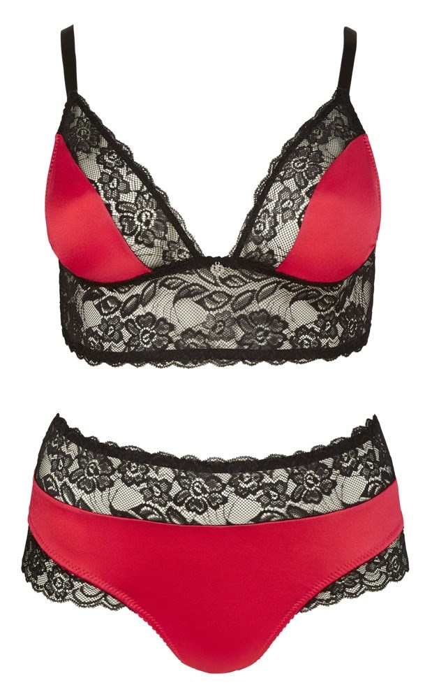 Red Hot Satin & Black Lace Set