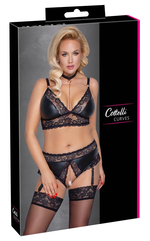Lace Matte Black Set with Open Crotch