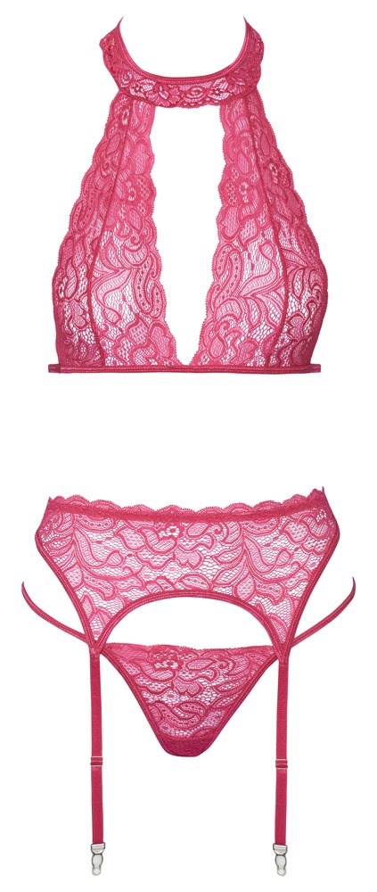 Pink Set with bra, suspender belt & thong