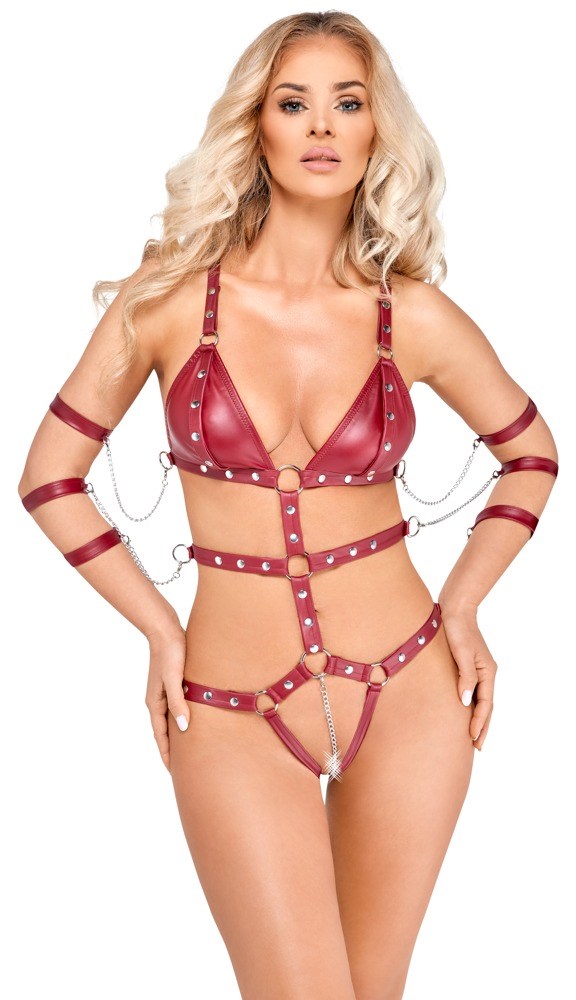 Red crotchless body in a bondage look