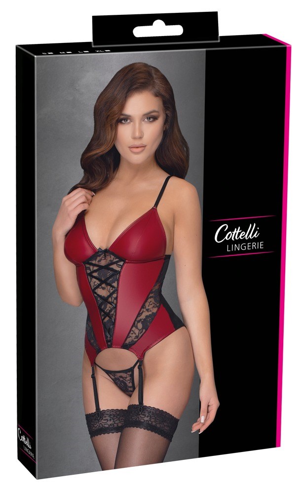 Basque with String in Lace & Powernet - Red