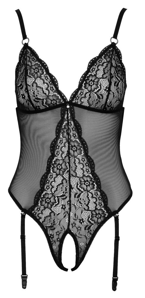 Sort Blonde-bodystocking med G-streng og Åbent Skridt