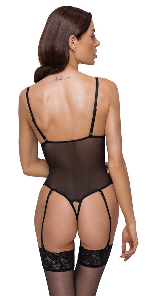 Sort Blonde-bodystocking med G-streng og Åbent Skridt