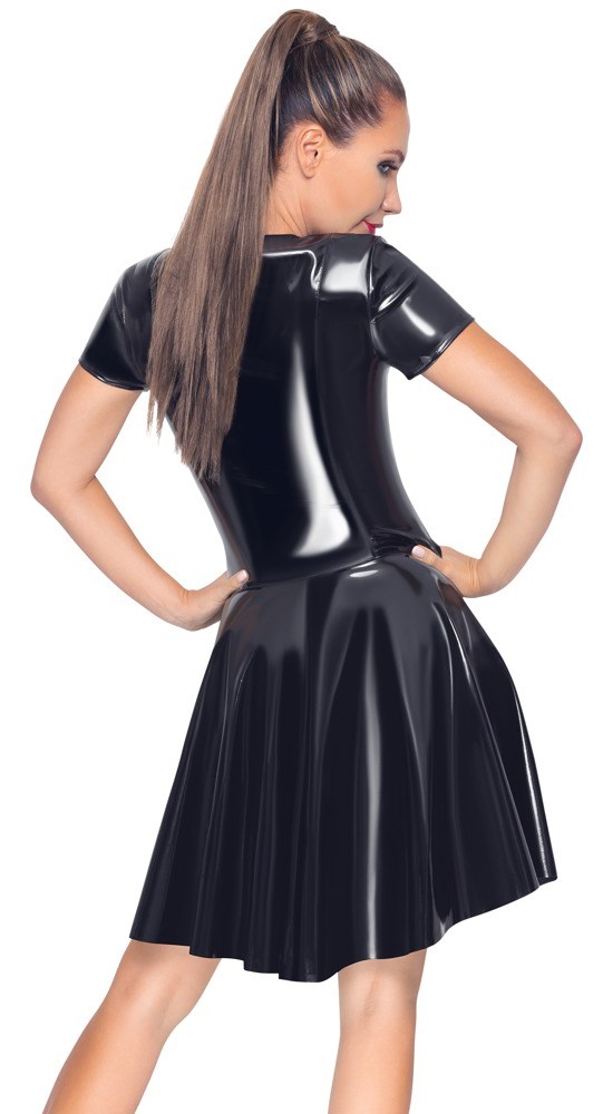 Minikjole i Vinyl med Blusset Nederdel.