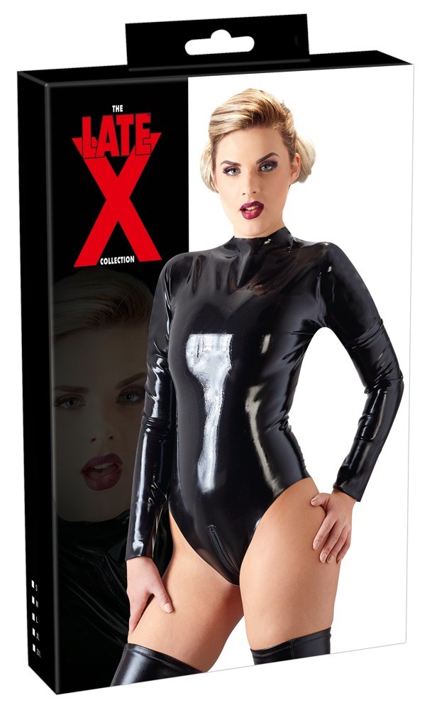 Sort Bodystocking i Latex med Lange Ærmer