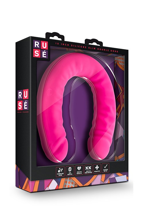 Rusé Hot Pink Slim Dobbelt Dildo - 46 cm