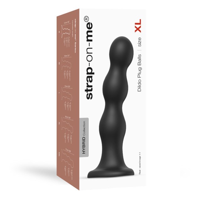 DILDO PLUG BALLS SORT MED HJERTE - XL