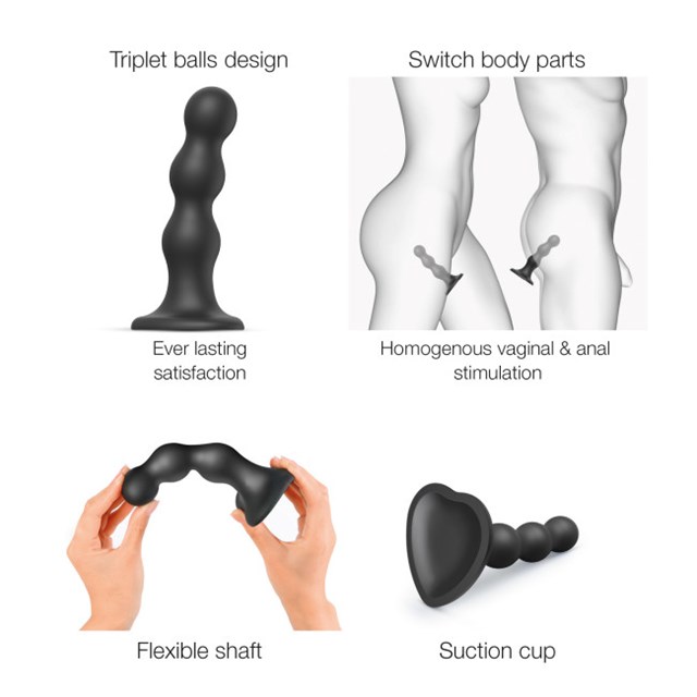 DILDO PLUG BALLS SORT MED HJERTE - XL