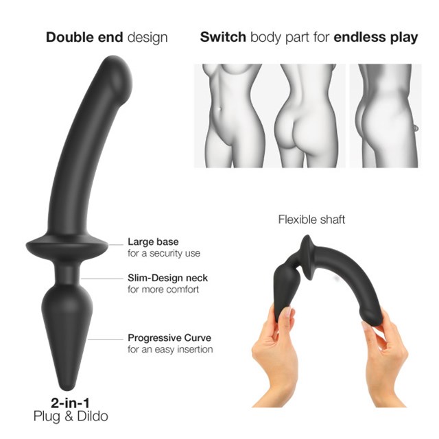 SWITCH PLUG-IN SEMI-REALISTIC DILDO BLACK - XXL