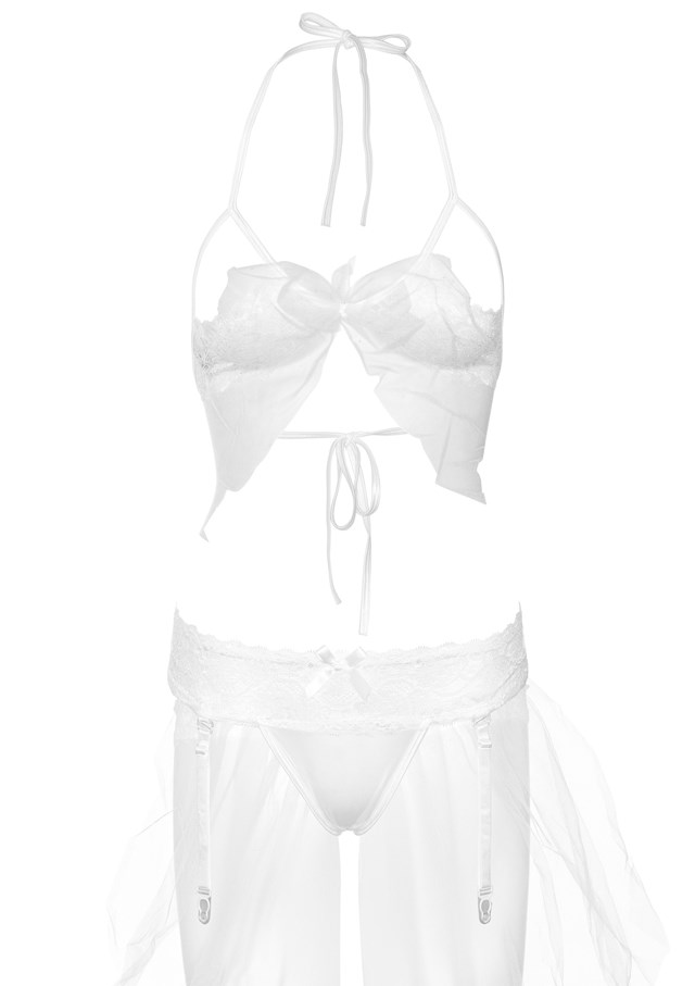 Bra & Garter Panty Set - Hvidt