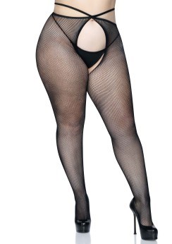 Strappy Crotchless Tights 1x/2x