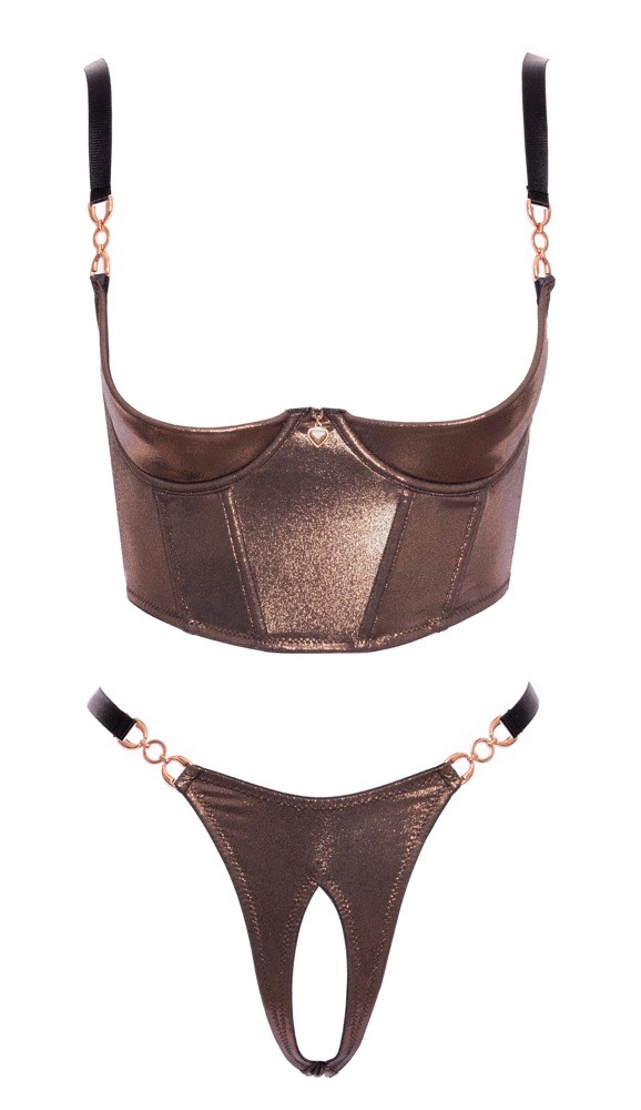 Open and crotchless shelf bra & thong