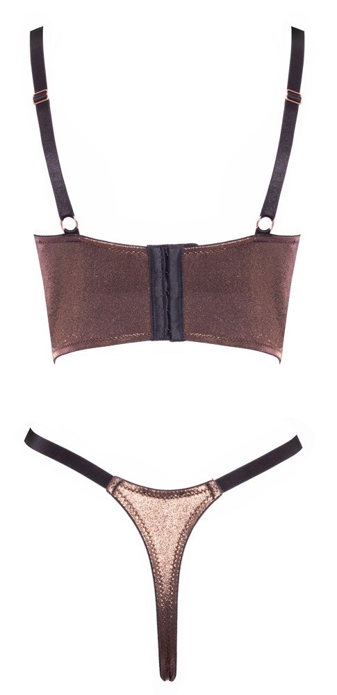 Open and crotchless shelf bra & thong