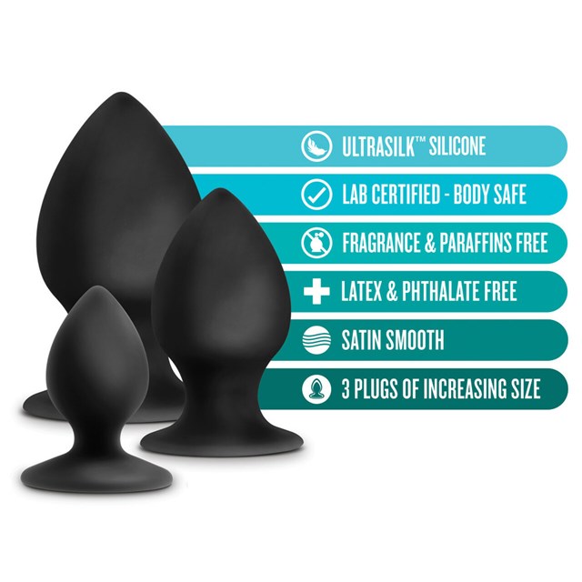 Anal Adventures Platinum - Silicone Anal Stout Plug Kit - Sort