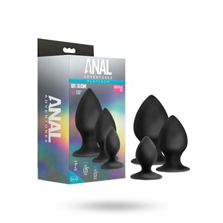 Anal Adventures Platinum - Silicone Anal Stout Plug Kit - Sort