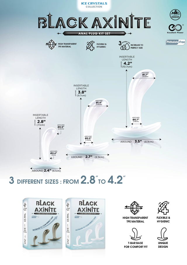 Black Axinite Anal Plug Set Smoke