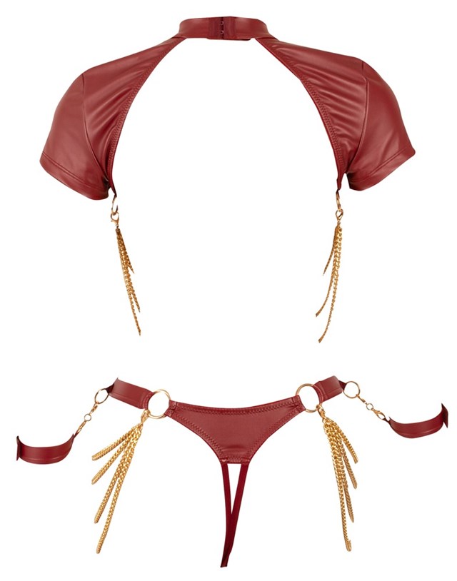 Open cup Top & Crotchless Thong Set Red