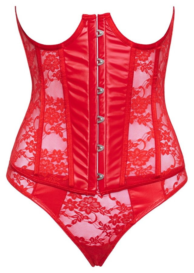 Open Cup Corset & Thong Set Red