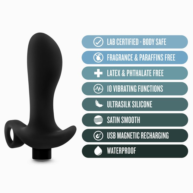 Anal Adventures Platinum - Silicone Vibrating Prostate Massager 01 - Sort