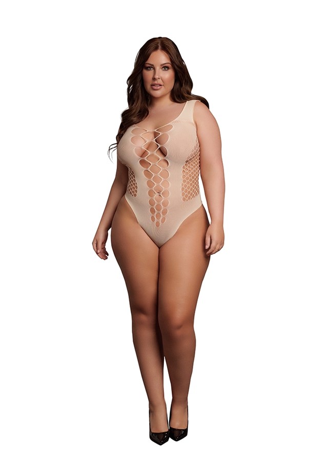 Beige Teddy V-udskæring - Plus size
