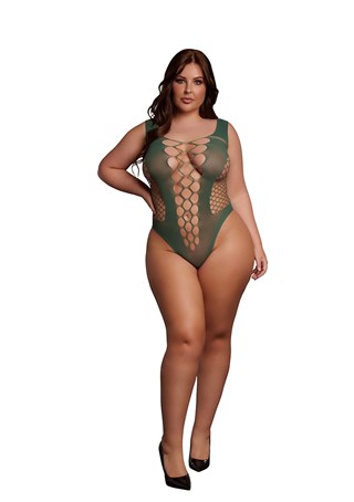 Grøn Teddy V-udskæring - Plus Size