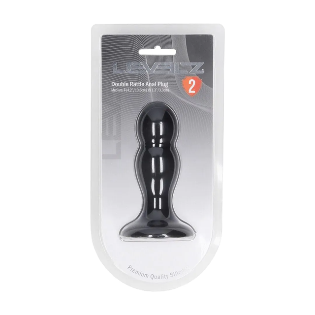 Double Rattle Liquid Silicone Anal Plug - M - Black