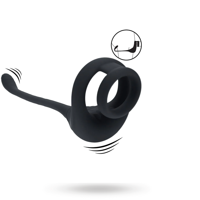 Dual Motor Silicone Cockring with Prostate Stimulator - Black