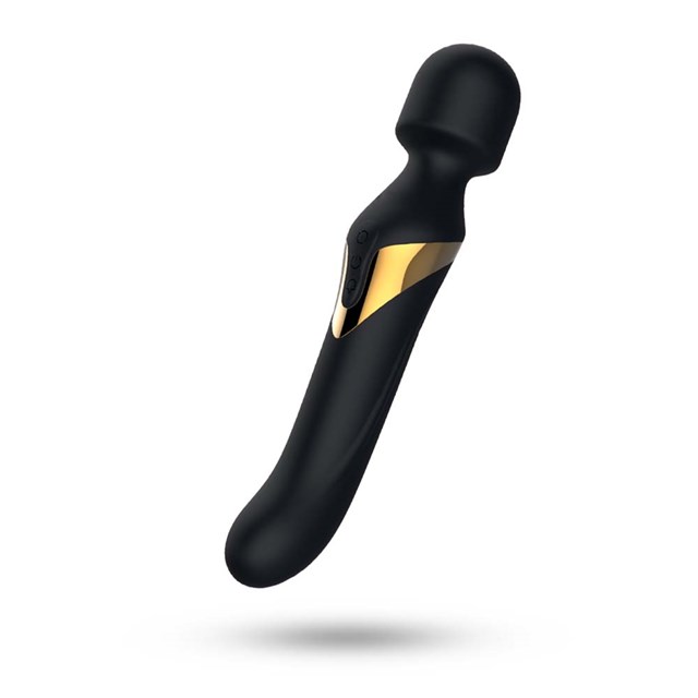 VUXEN DUAL ORGASMS 2-in-1 MASSAGESTAV & DILDO - SORT & GULD