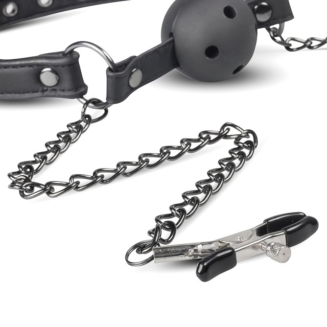 Ball Gag med Brystklemmer