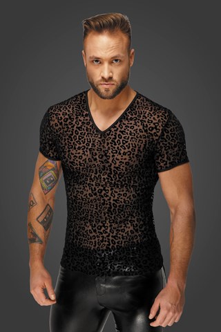 H071 Leopard Flock V-neck T-shirt