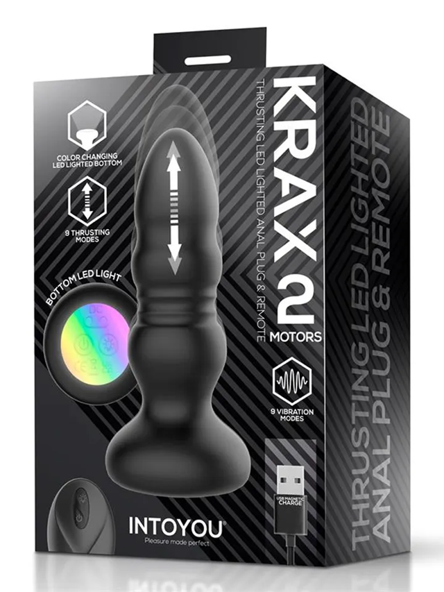 Krax Butt Plug With Vibration, Thrusting & Led Light