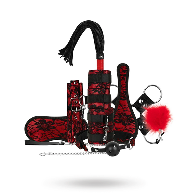 Lace & Leather Look 8-pcs Bondage Set