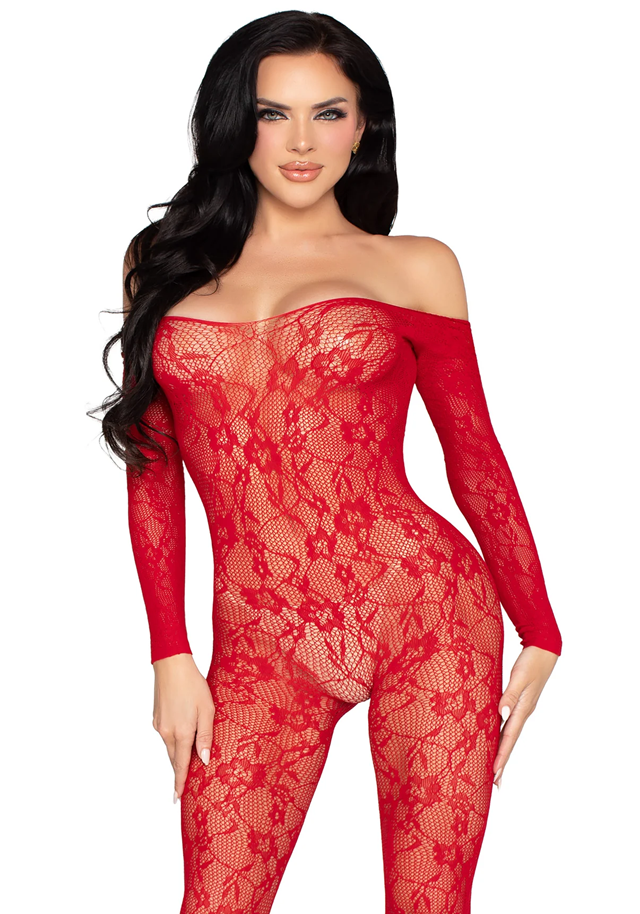 Lace Lingerie Bodystocking Red