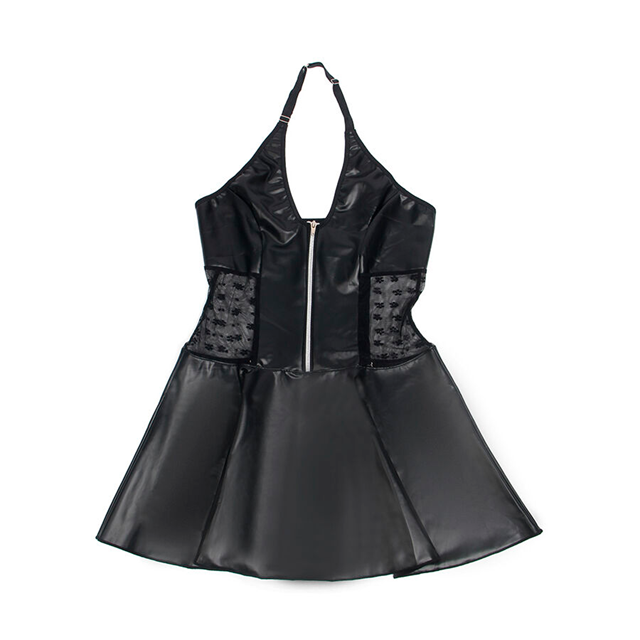 Lace Zipper Leather Dress Black
