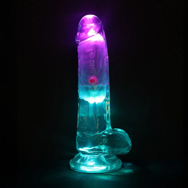 LED Vibrating Straight Cock with Balls 15 cm - Transparent