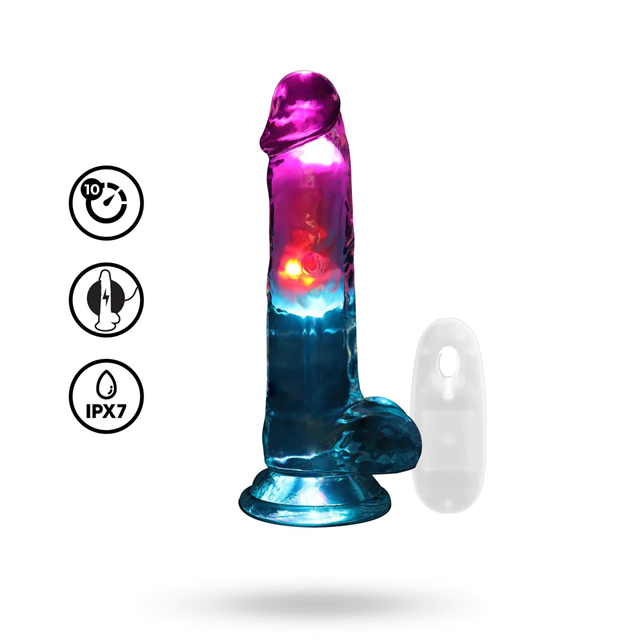 LED Vibrating Straight Cock with Balls 18 cm - Transparent
