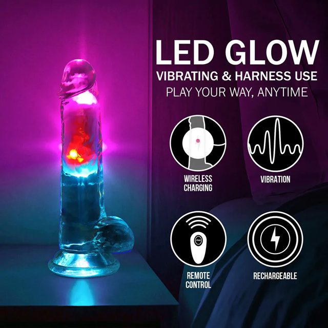LED Vibrating Straight Cock with Balls 18 cm - Transparent