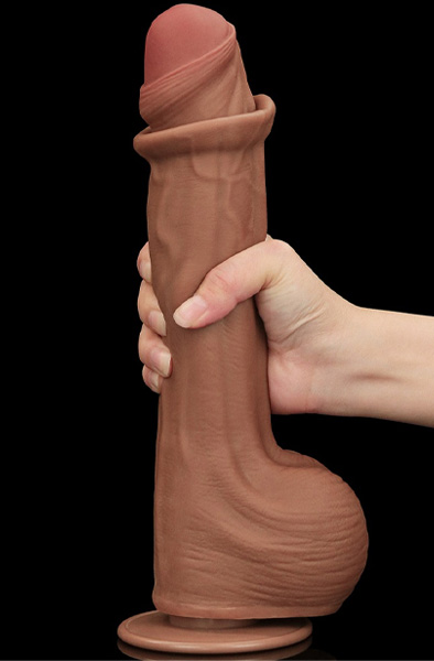 Sliding Skin Dual Layer Dildo Brown 29 cm