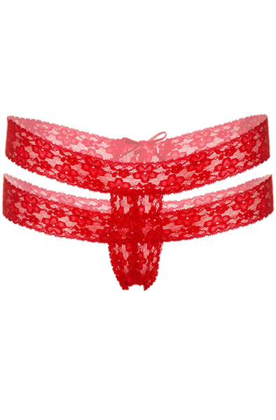 Lucy Crotchless Thong Panty Red