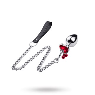 Metal Plug Heart With Red Gemstone And Leash