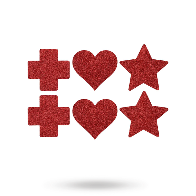 Nipple Cover Set - Cross Star Heart - Red