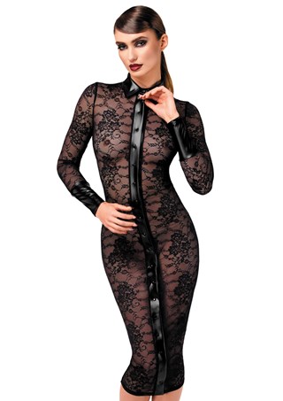 F376 Noirelle Lace Button-up Midi Dress