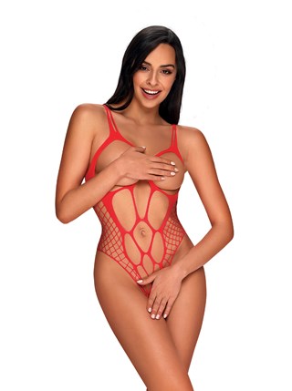 B133 Crotchless Teddy - Rød