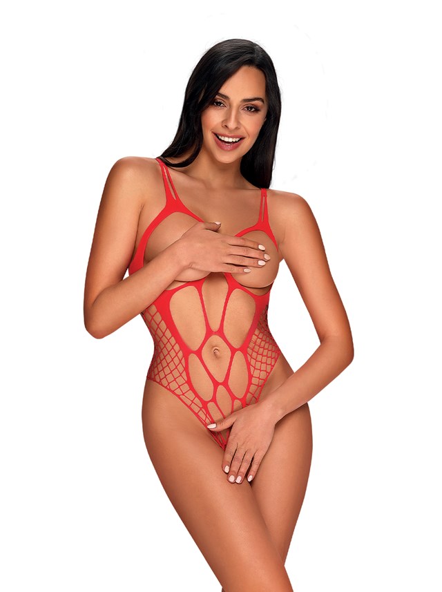 B133 Crotchless Teddy - Rød