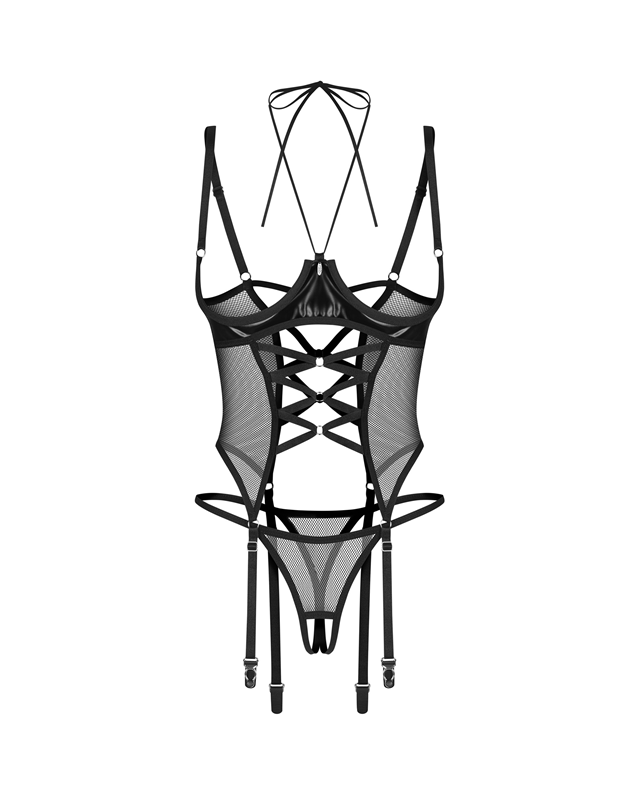 Dominna Corset & Crotchless Thong Black