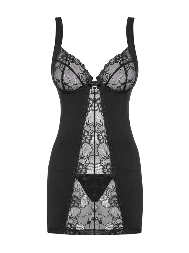 Heartina Black - Chemise og G-streng
